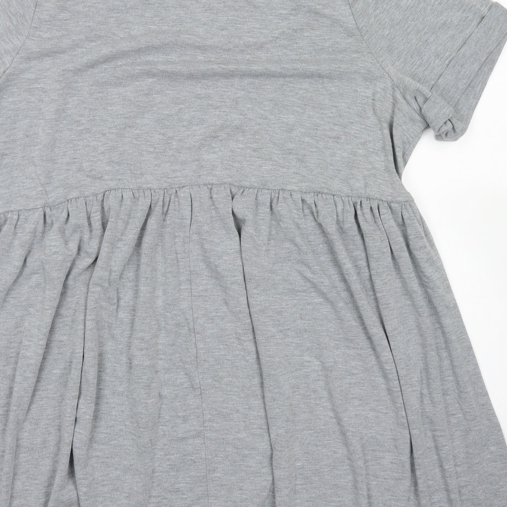 PRETTYLITTLETHING Womens Grey Viscose Skater Dress Size 6 Crew Neck