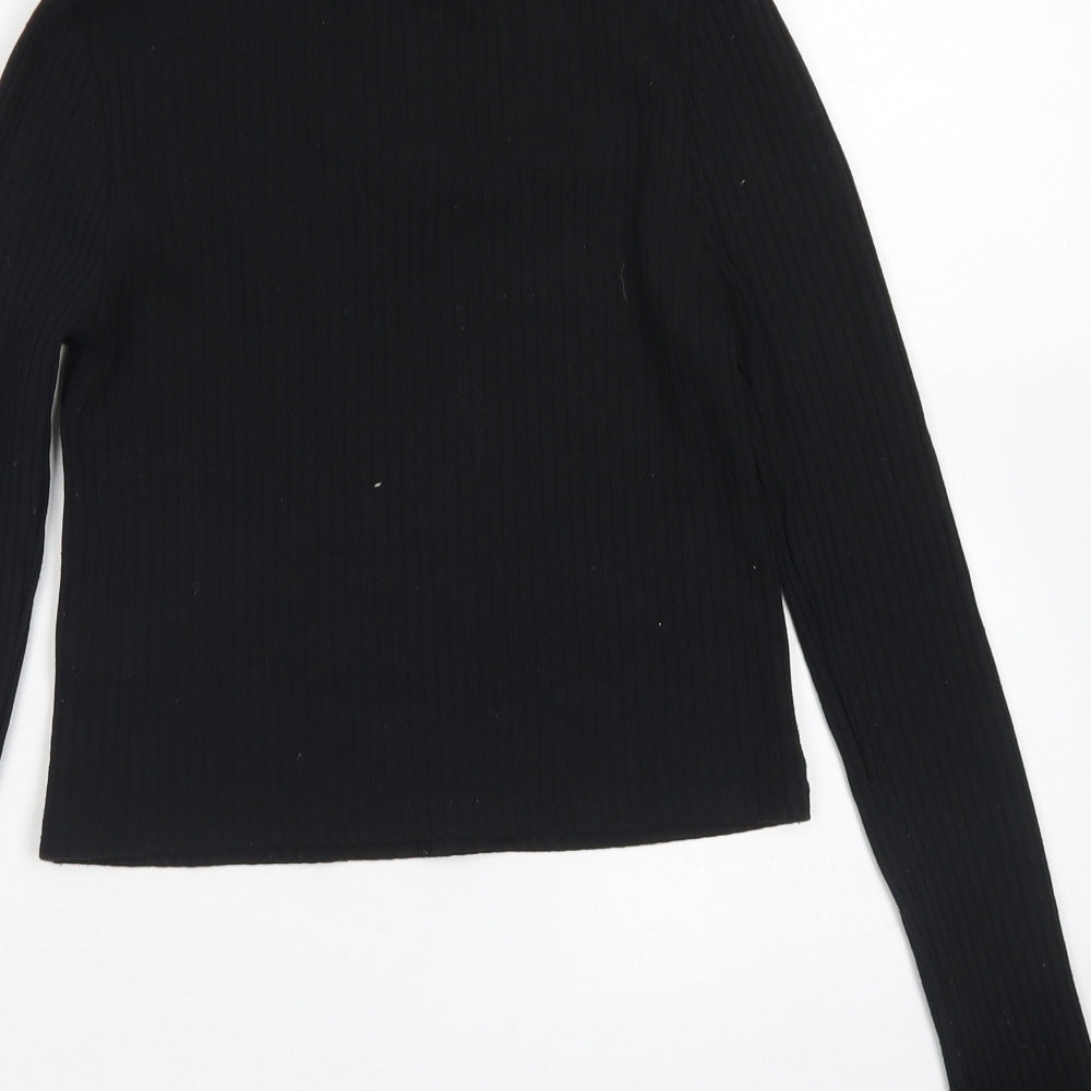 Topshop Womens Black Polyester Cropped T-Shirt Size 8 Mock Neck