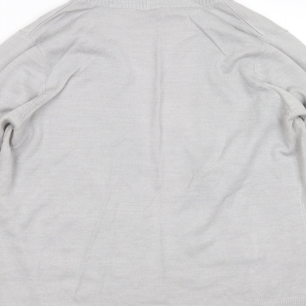BHS Womens Grey V-Neck Acrylic Cardigan Jumper Size 12