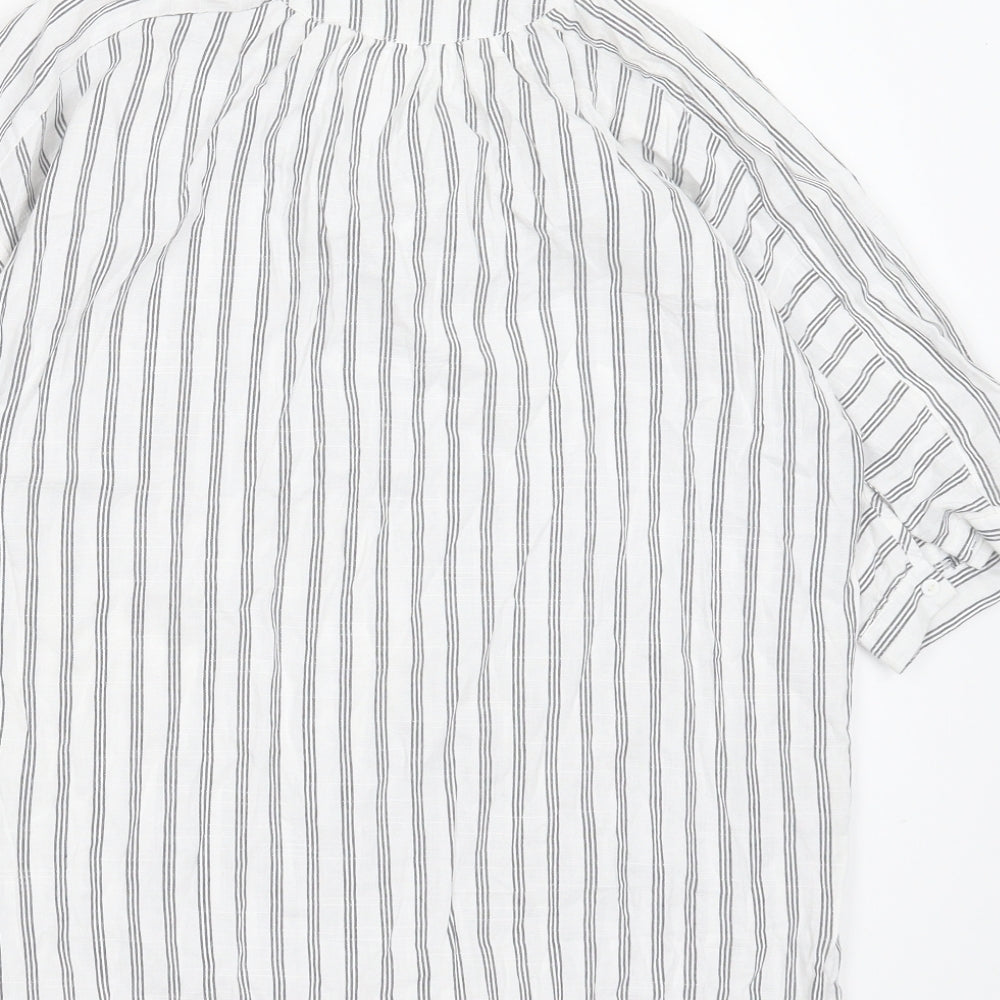 Preworn Womens White Striped Polyester Basic Blouse Size S V-Neck