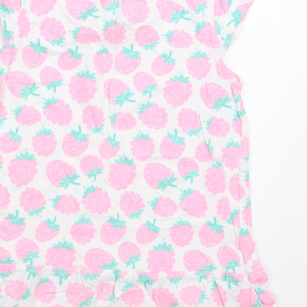 Smyk Baby White Floral Cotton A-Line Size 12-18 Months Crew Neck Snap - Strawberry Print