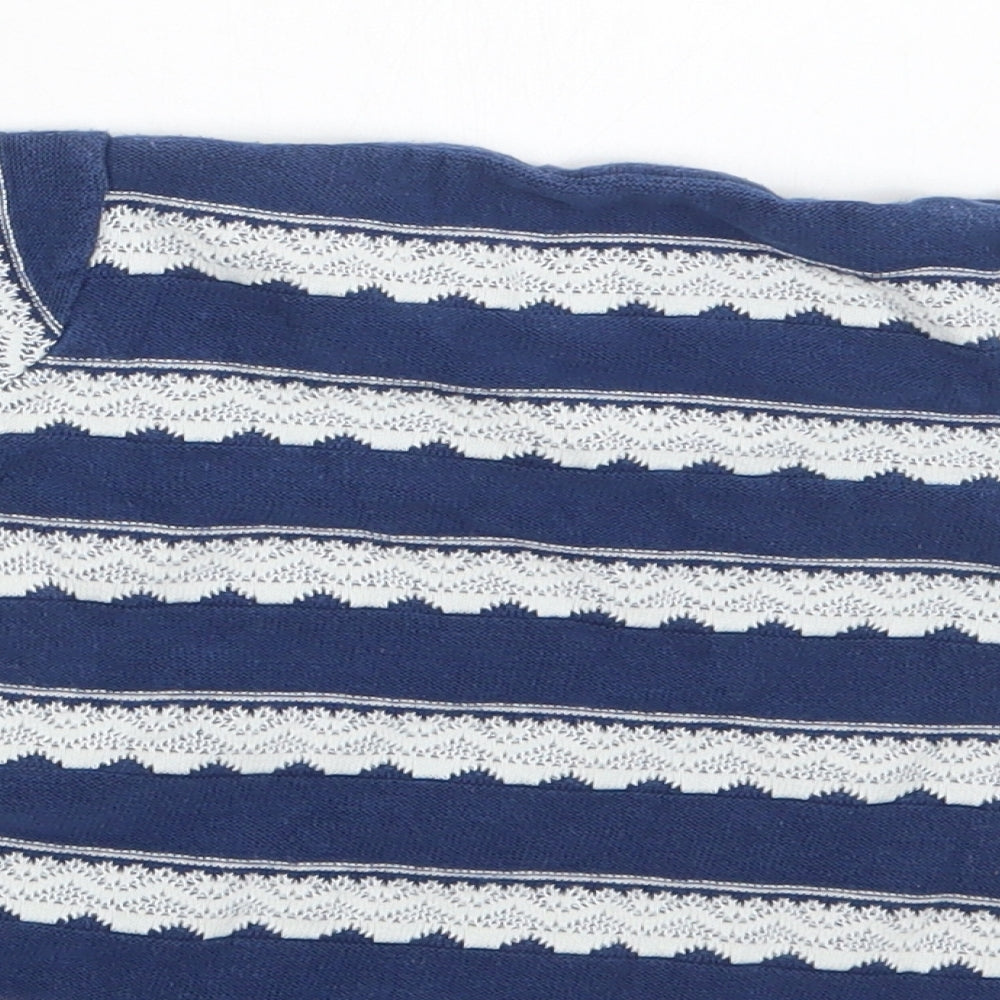 Nutmeg Baby Blue Striped Cotton Basic Blouse Size 3-6 Months Henley Button