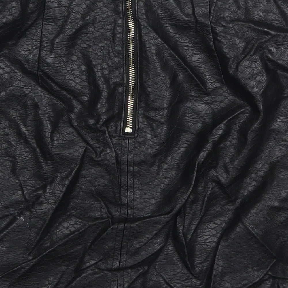 F&F Womens Black Polyurethane A-Line Skirt Size 6 Zip