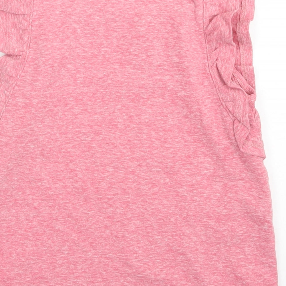 NEXT Girls Pink Polyester Basic T-Shirt Size 5-6 Years Crew Neck - Ruffle Sleeve