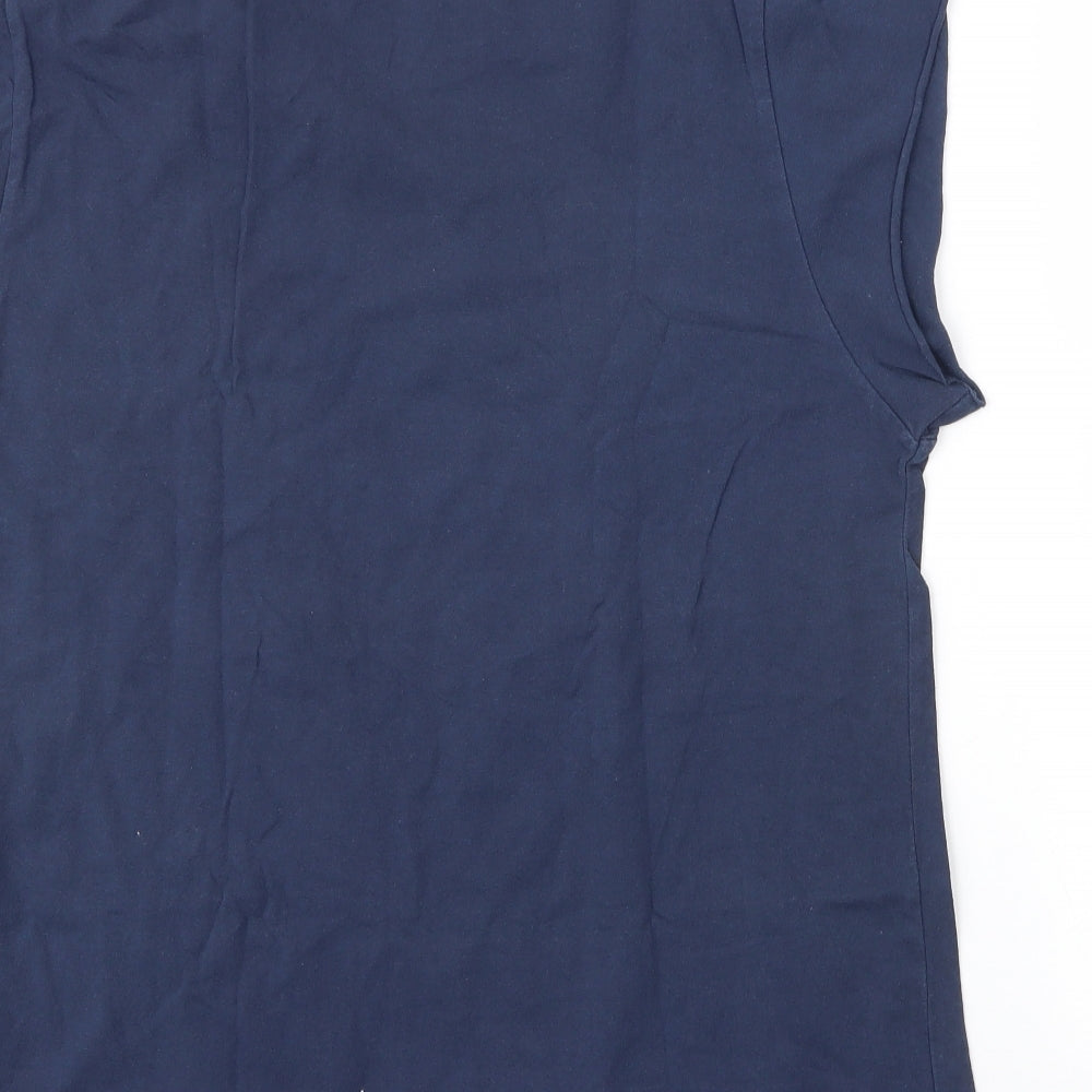 Studio Womens Blue Cotton Basic Blouse Size M Round Neck
