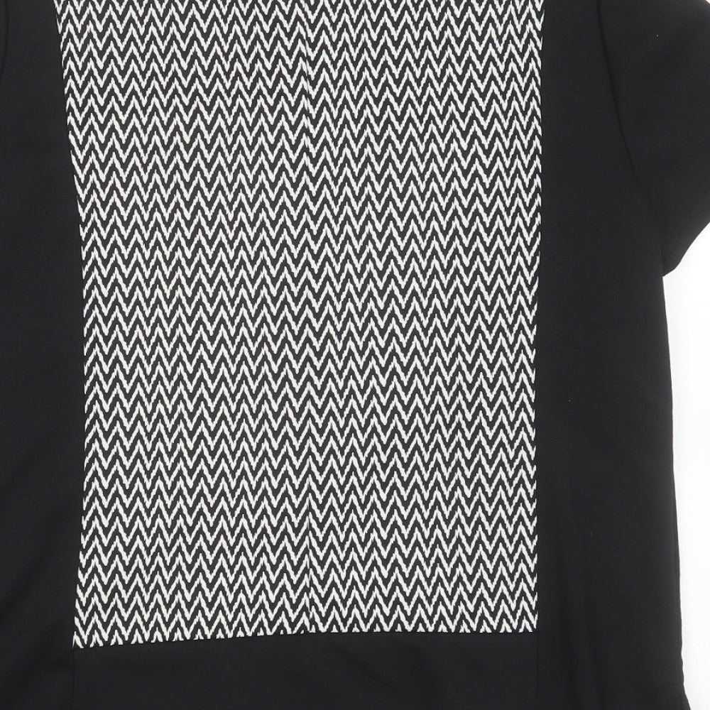 Dorothy Perkins Womens Black Geometric Polyester Basic T-Shirt Size 14 Round Neck
