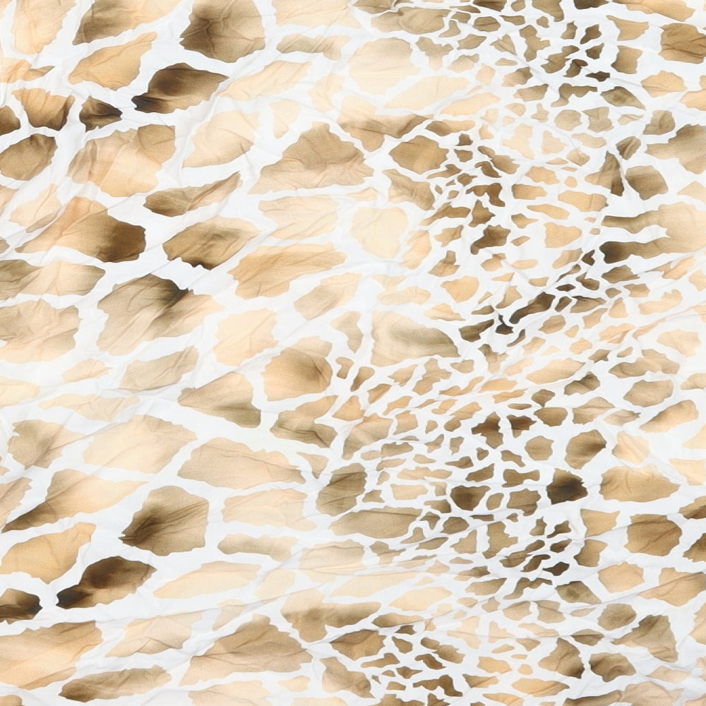 Preworn Womens Beige Animal Print Viscose Basic Blouse Size L Round Neck