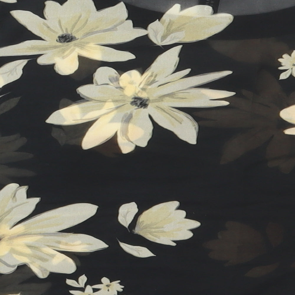 H&M Womens Black Floral Polyester Cropped Blouse Size 12 Round Neck