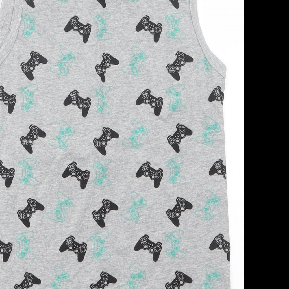 Pep & Co Boys Grey Geometric Cotton Basic Tank Size 12 Years Crew Neck - Game Console