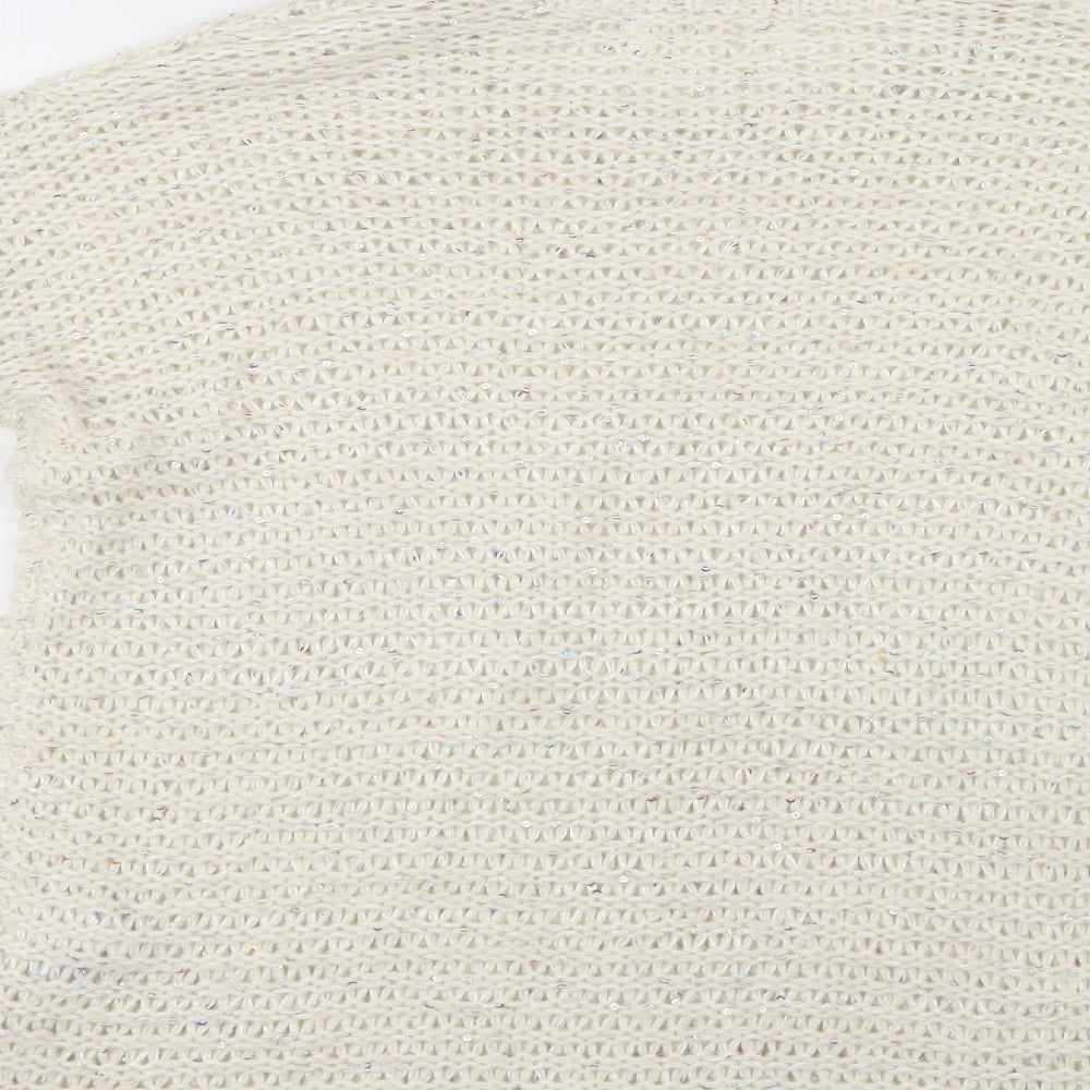 New Look Womens Ivory Crew Neck Acrylic Pullover Jumper Size 8