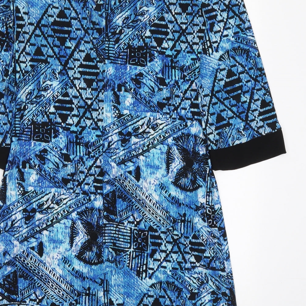 Tiana B Womens Blue Geometric Polyester A-Line Size S Round Neck Pullover