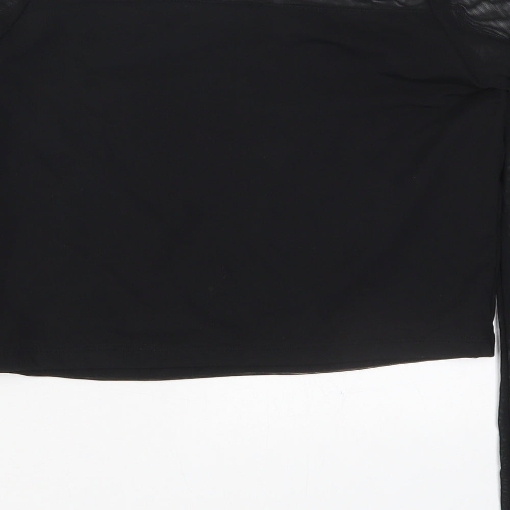Select Girls Black Viscose Cropped T-Shirt Size 12-13 Years Round Neck Pullover