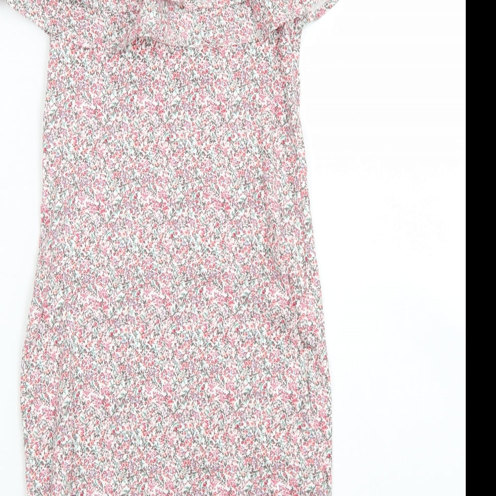 H&M Womens Pink Floral Cotton Bodycon Size XS Off the Shoulder