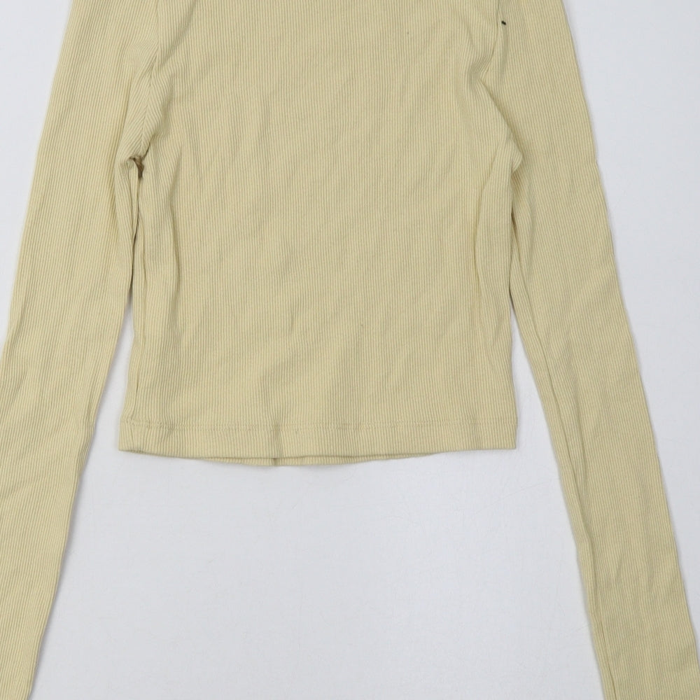 PRETTYLITTLETHING Womens Yellow Polyester Pullover Sweatshirt Size 10 Pullover - Cropped