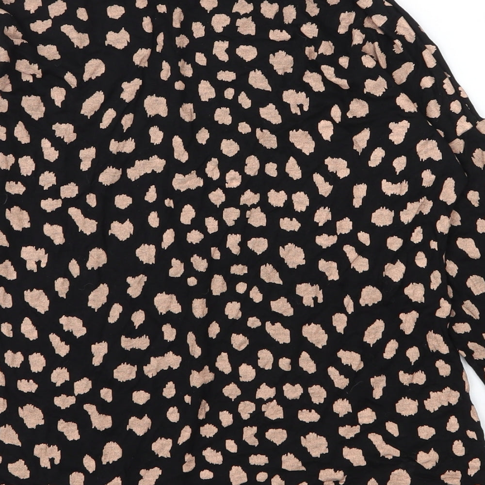 Peacocks Womens Black Animal Print Viscose Basic Blouse Size 8 Mock Neck - Leopard print