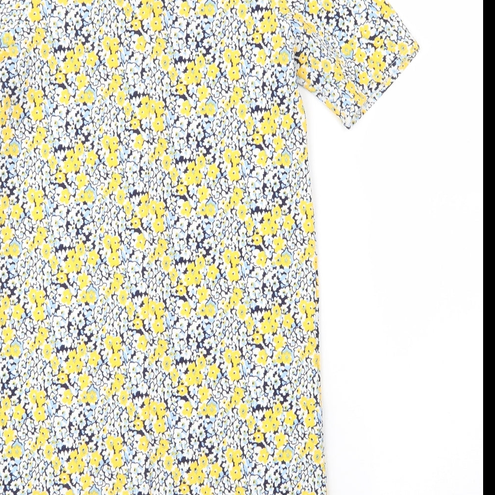 Warehouse Womens Yellow Floral Polyester Shift Size 8 Round Neck Zip