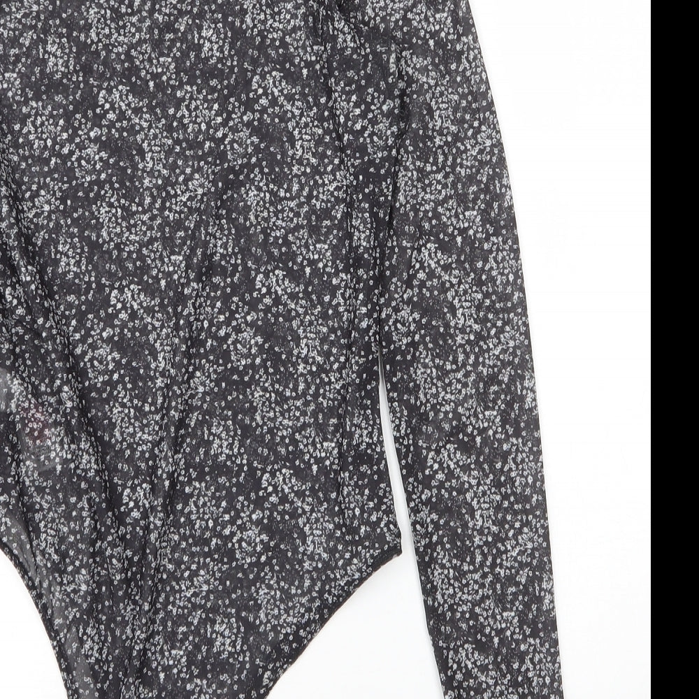 Primark Womens Grey Floral Polyester Bodysuit One-Piece Size 10 Snap