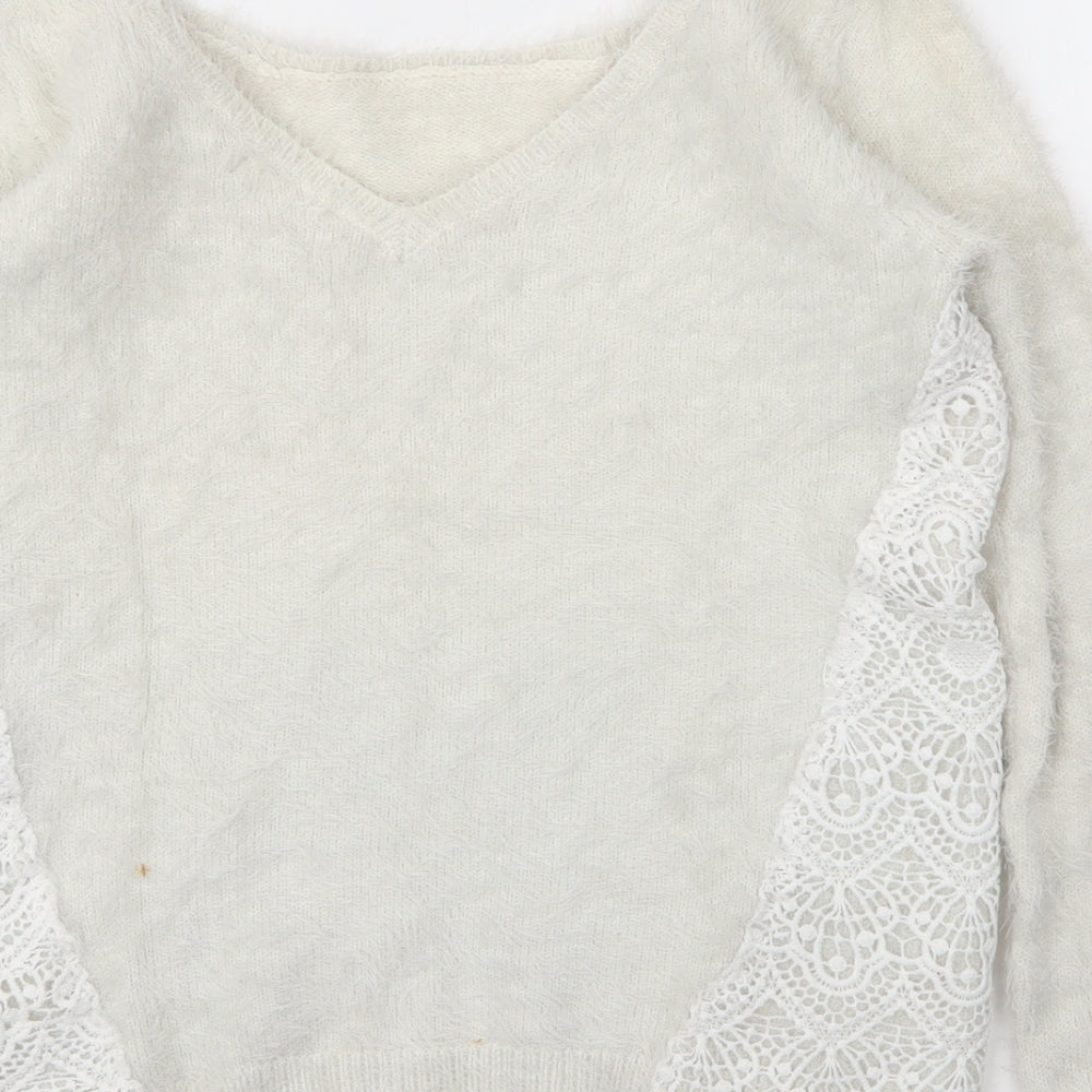 Cache Cache Womens White Boat Neck Acrylic Pullover Jumper Size M