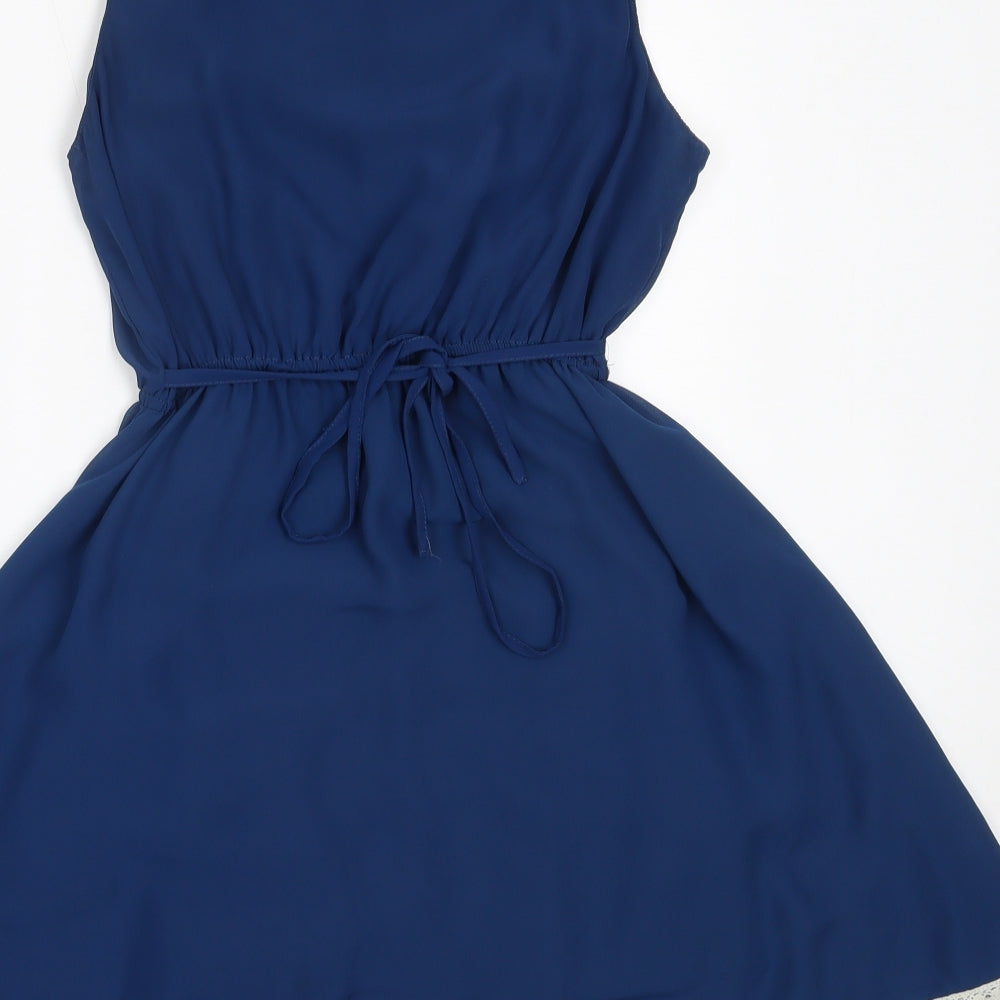 New Look Womens Blue Polyester Fit & Flare Size S Round Neck
