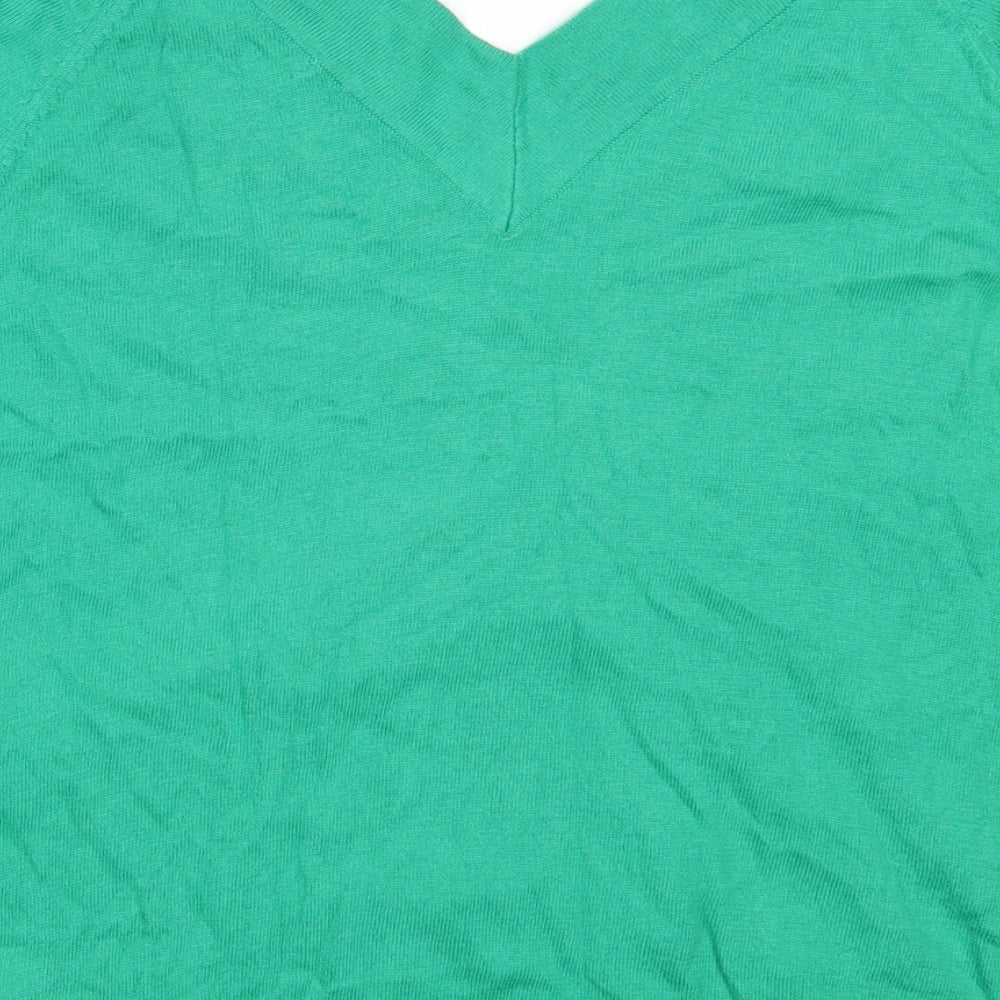 TU Womens Green V-Neck Cotton Pullover Jumper Size 14