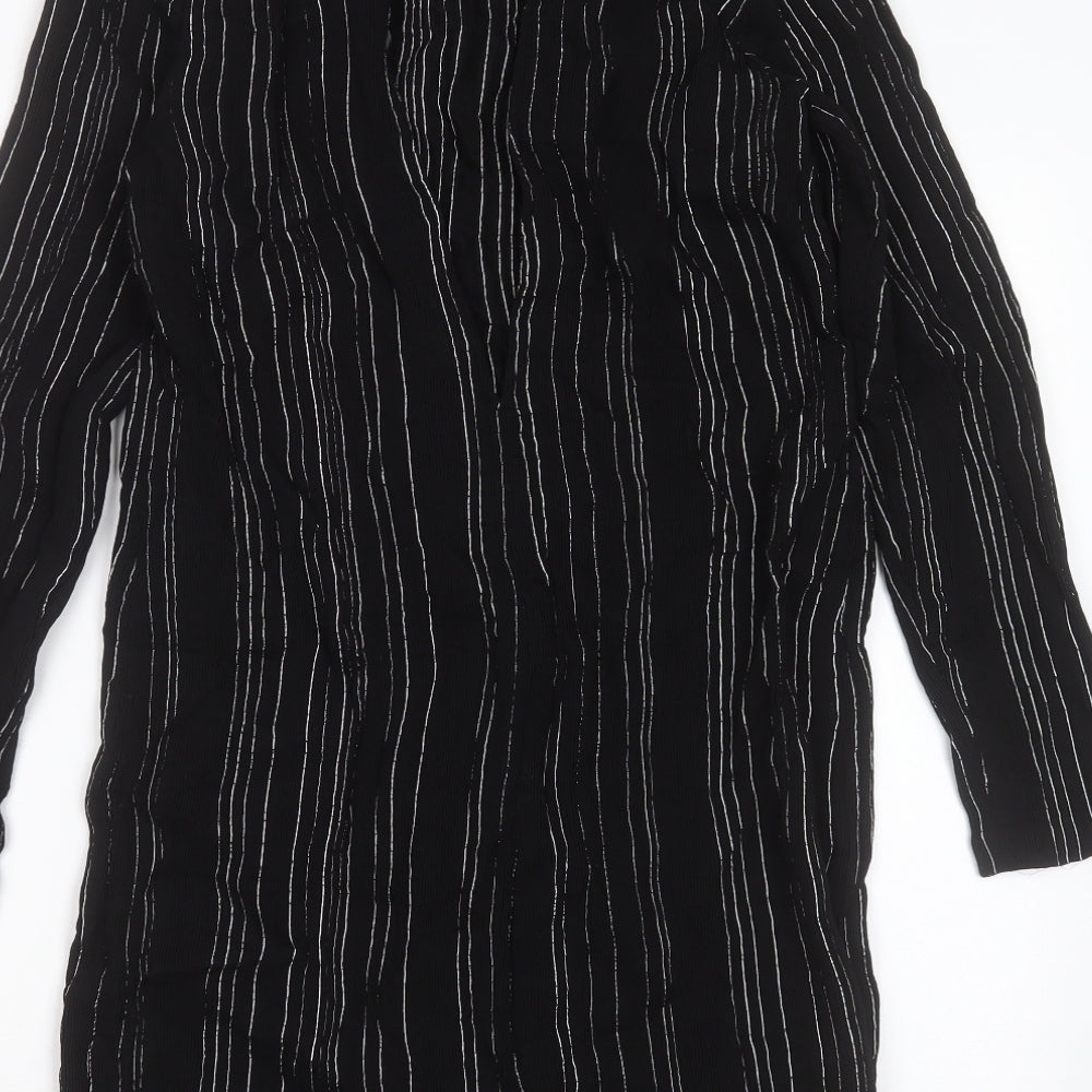 MNG Womens Black Striped Viscose Shift Size L Round Neck