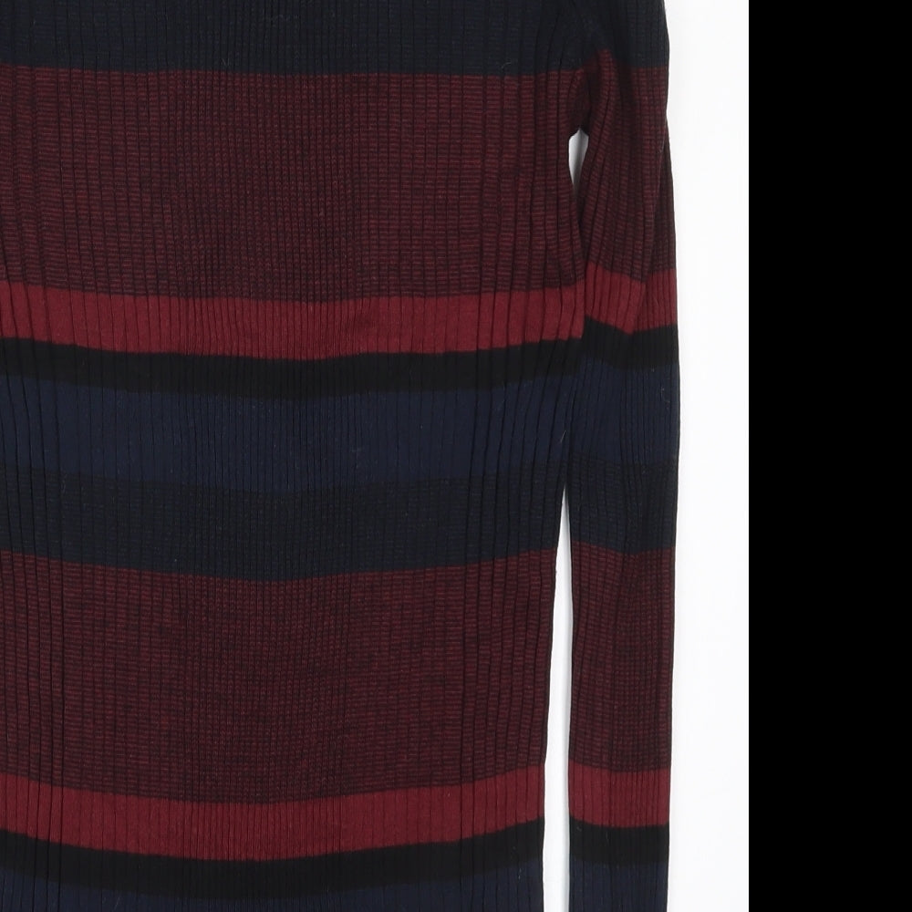 Papaya Womens Red Round Neck Striped Cotton Pullover Jumper Size 12