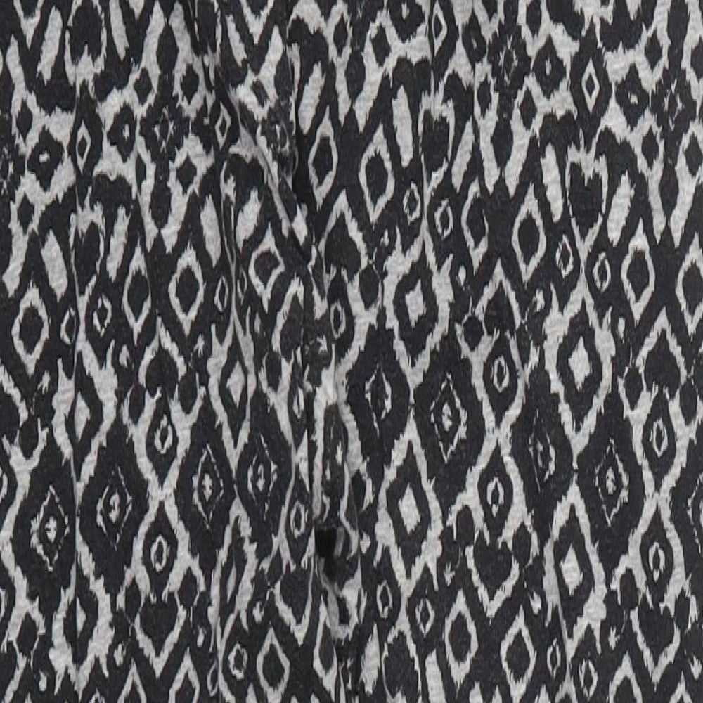 H&M Womens Grey Geometric Cotton Trousers Size S L23 in Regular Drawstring - Pyjama Pants