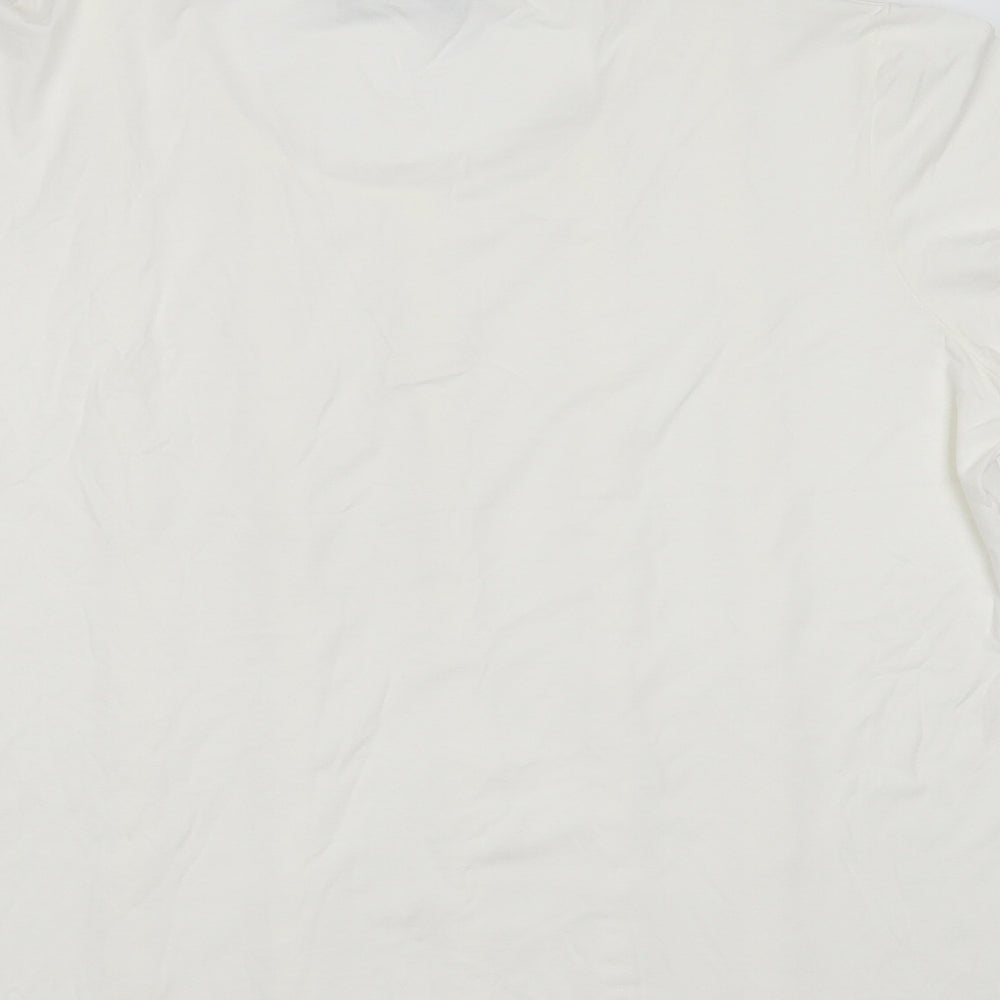 Mamut Womens White Striped Viscose Basic T-Shirt Size 16 Round Neck