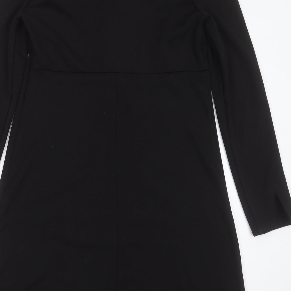 Mademoiselle R Womens Black Polyester A-Line Size 10 Round Neck - ruffle detail