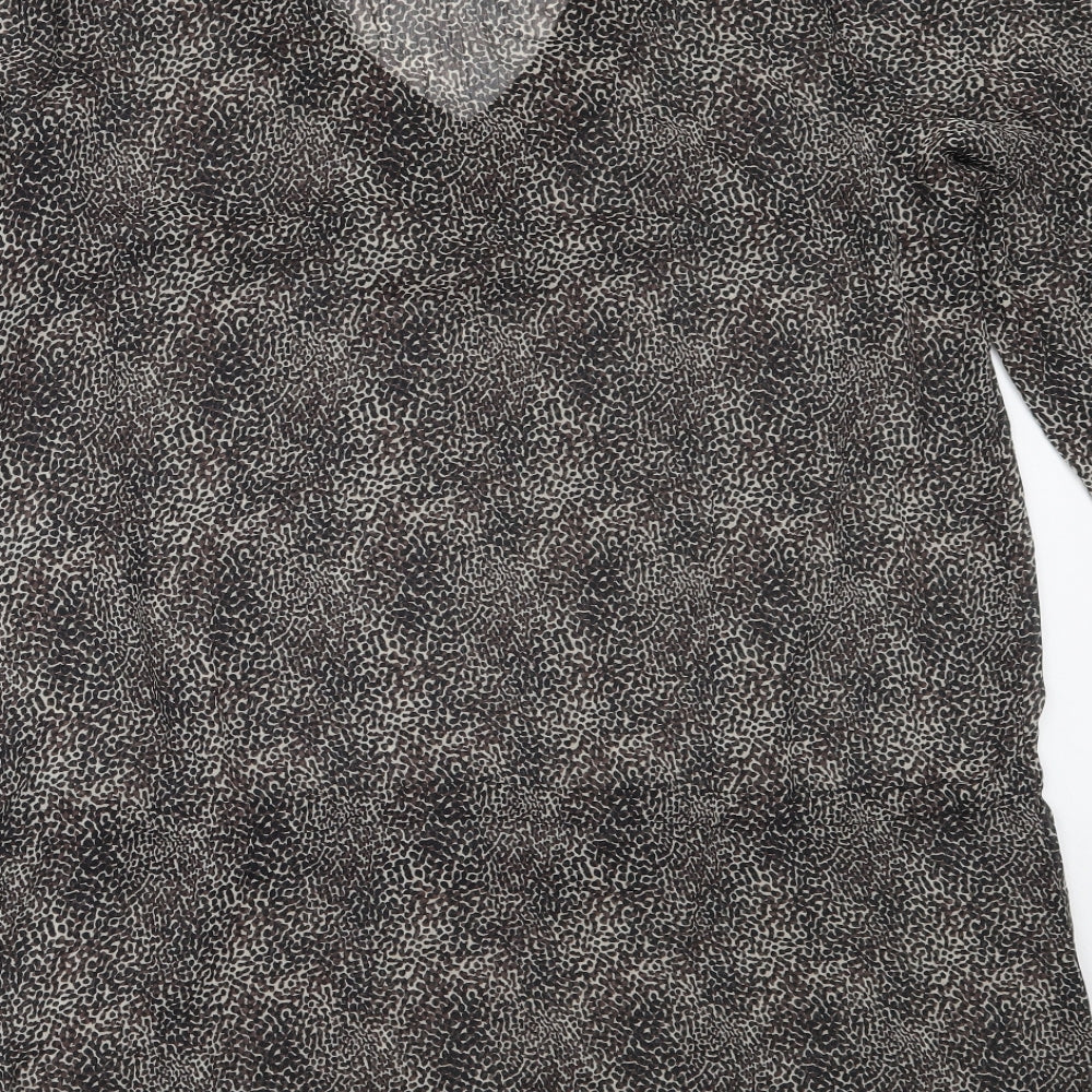 Tchibo Womens Brown Animal Print Polyester Basic Blouse Size 44 V-Neck