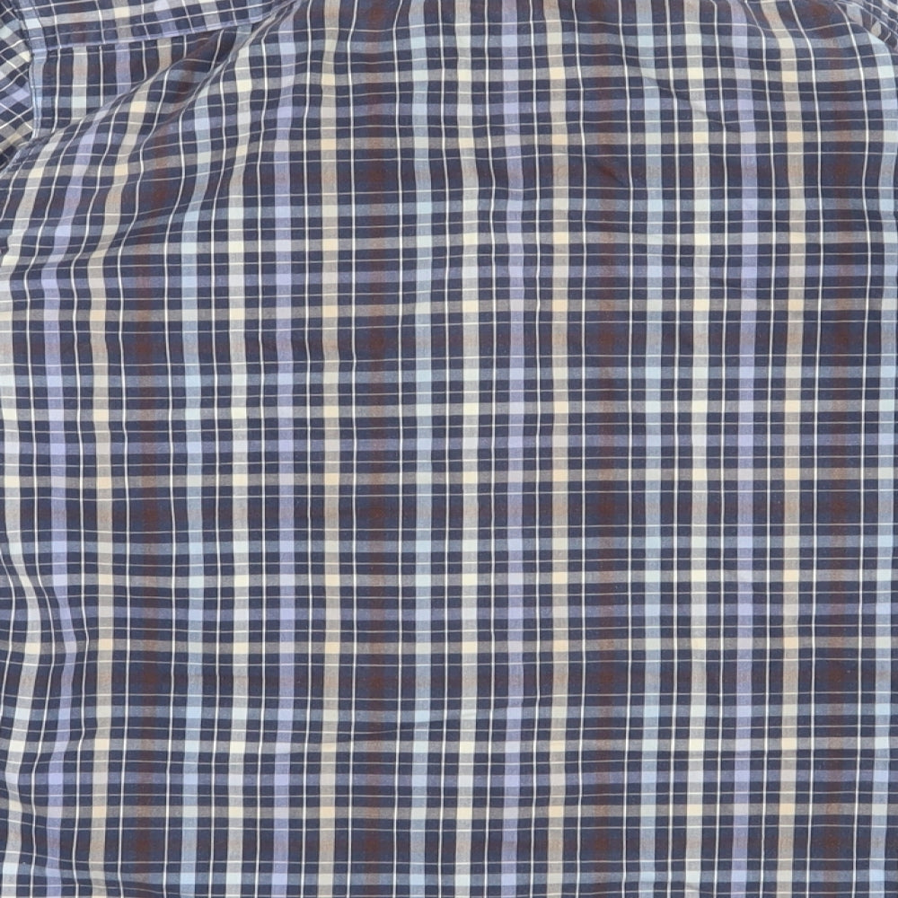 Oak valley Mens Blue Check Cotton Button-Up Size S Collared Button