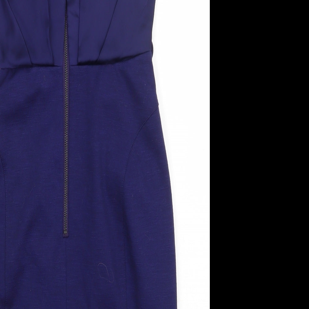 NEXT Womens Purple Polyester A-Line Size 6 Crew Neck Zip