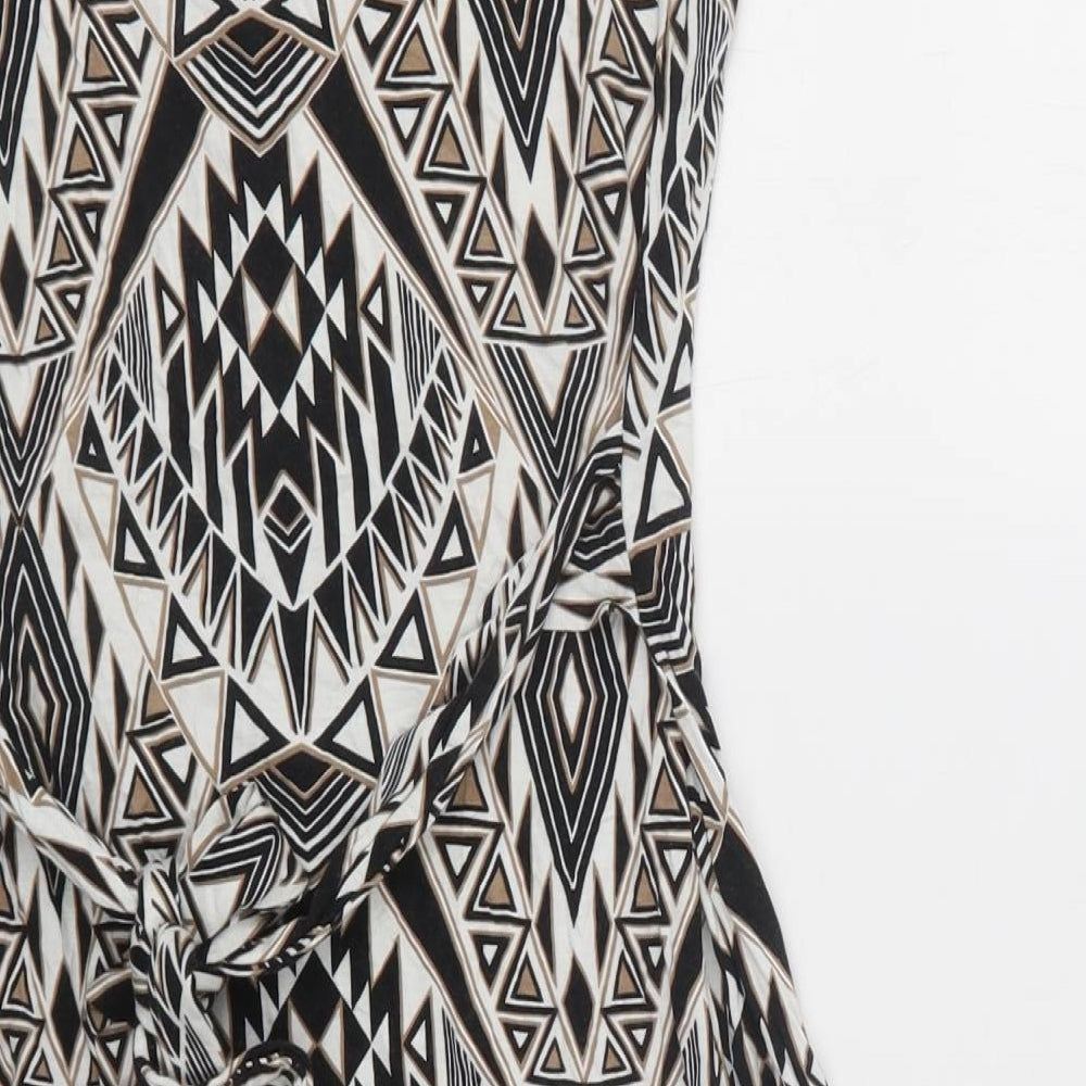 Wallis Womens Black Geometric Viscose Bodycon Size 12 Crew Neck