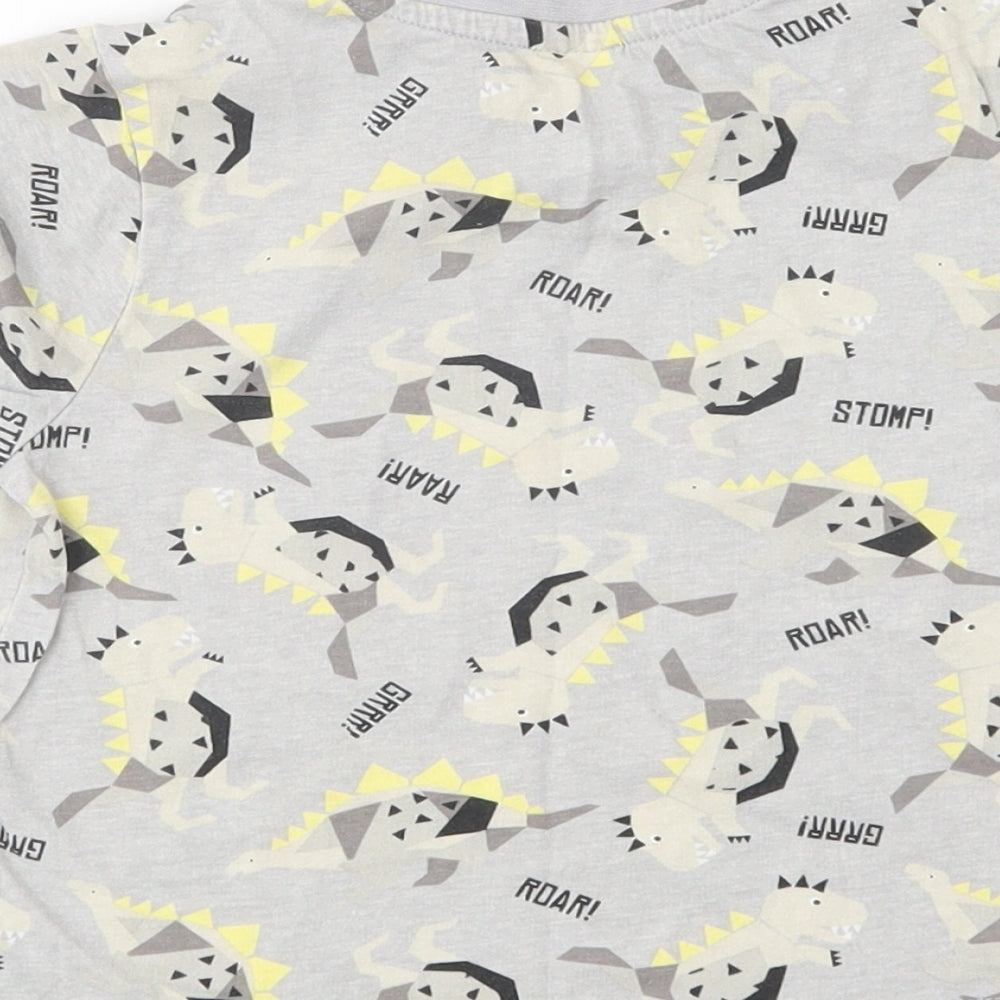 Preworn Boys Grey Geometric Cotton Pyjama Top Size 2 Years - Dinosaur Print