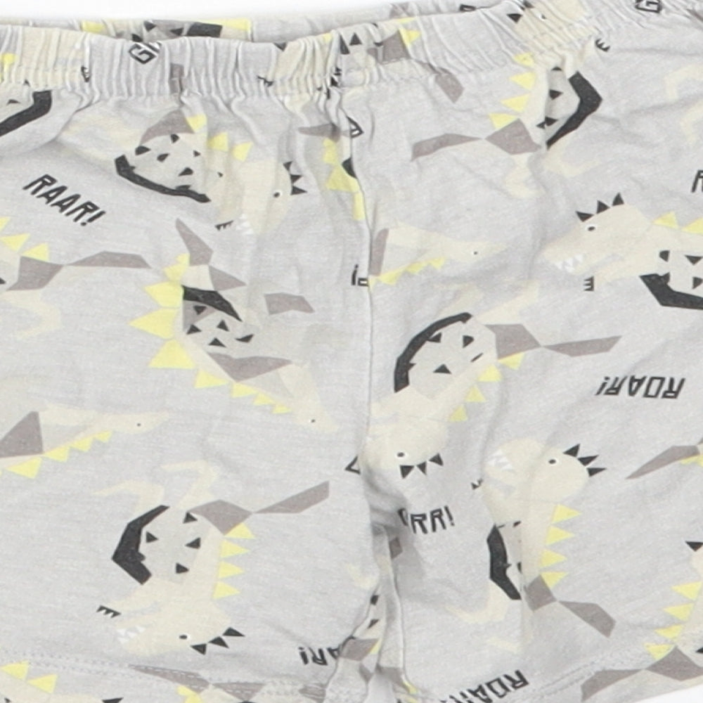 Preworn Boys Grey Geometric Cotton Robe & Gown Set Size 2 Years - Dinosaur Print