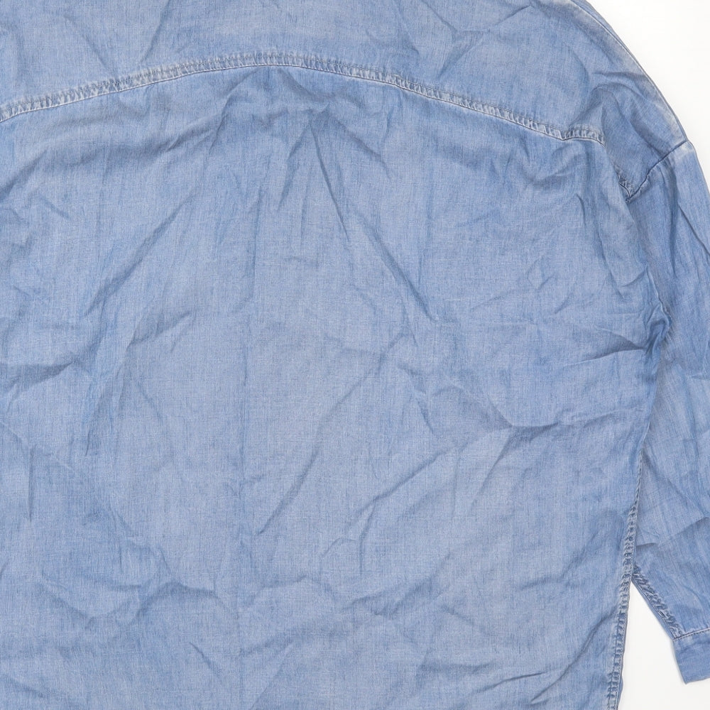 Replay Mens Blue Lyocell Button-Up Size S Collared Button
