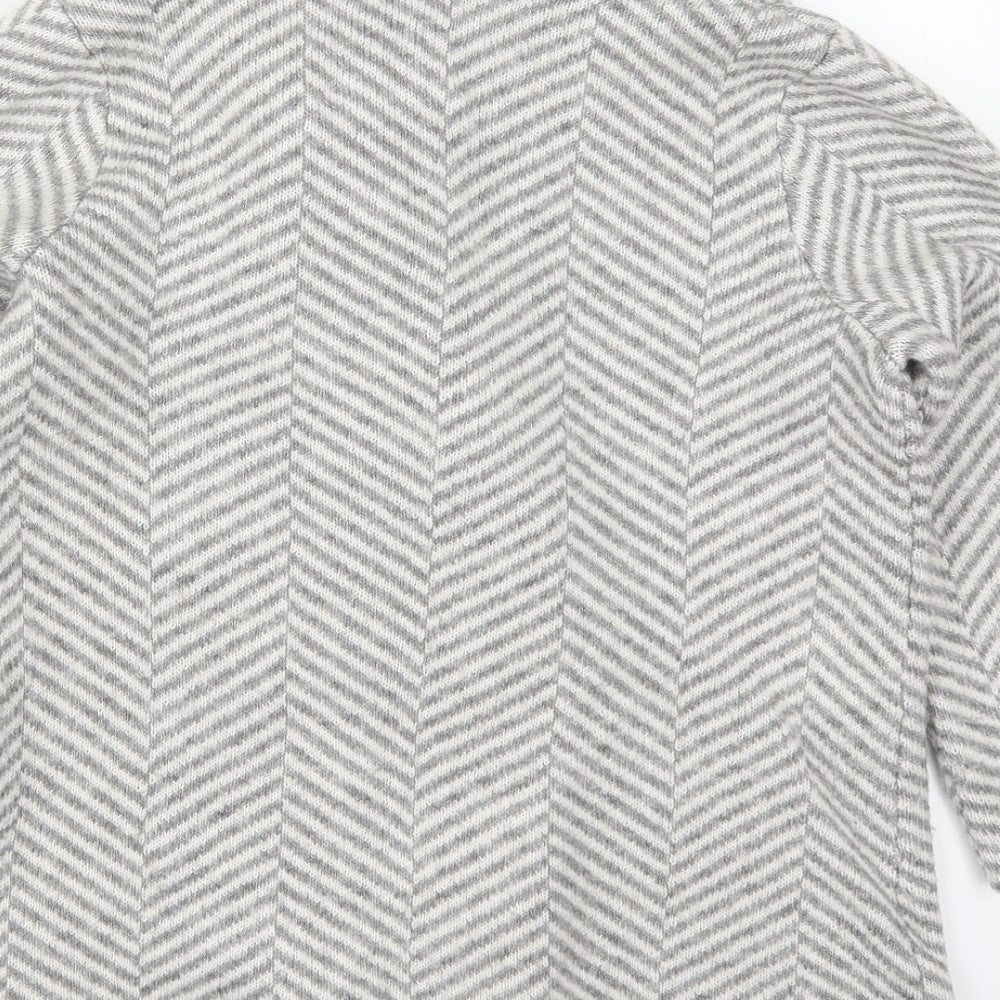 Max Studio Womens Grey Collared Herringbone Acrylic Cardigan Jumper Size M