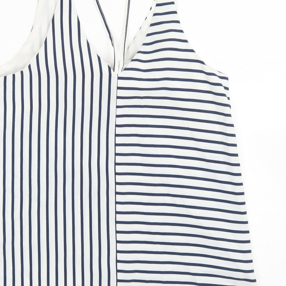 Topshop Womens Blue Striped Polyester Camisole Blouse Size 8 V-Neck