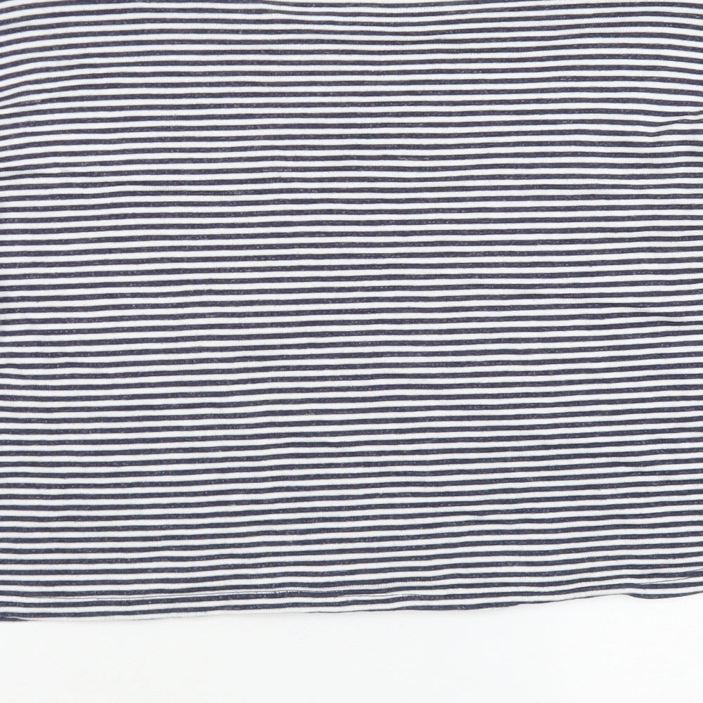 Topshop Womens Blue Striped Viscose Cropped T-Shirt Size 6 Crew Neck - Chest Pocket