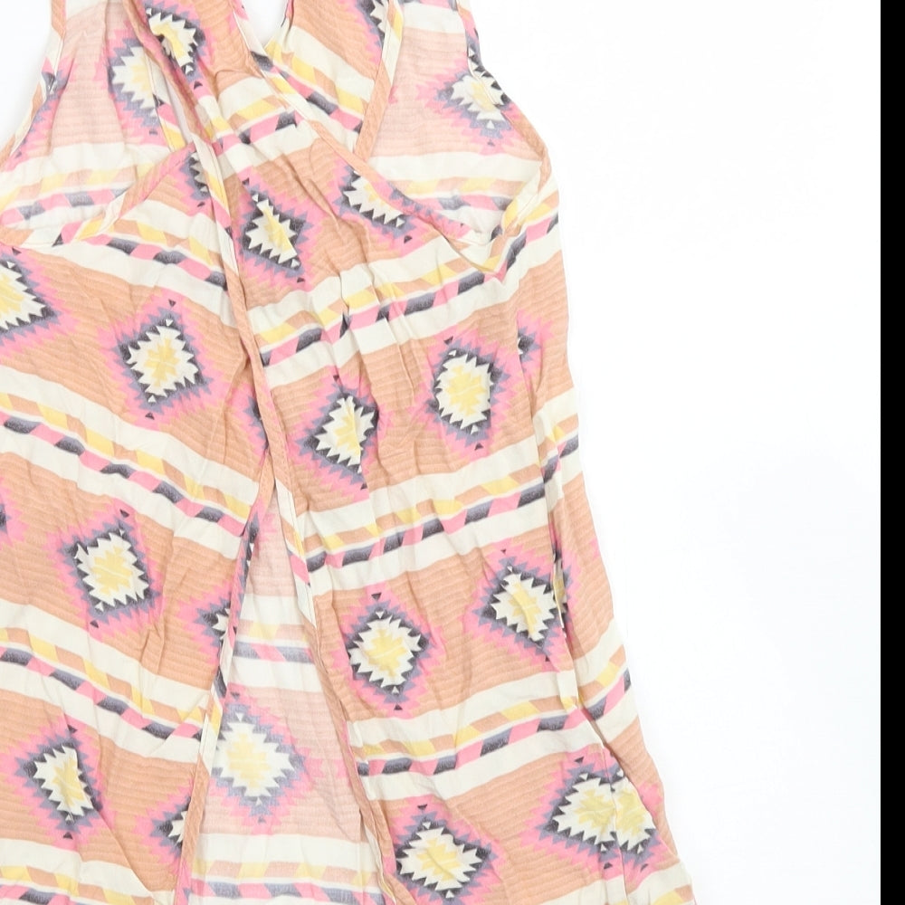 Miss Selfridge Womens Pink Argyle/Diamond Viscose Basic Blouse Size 6 Round Neck - Open Back