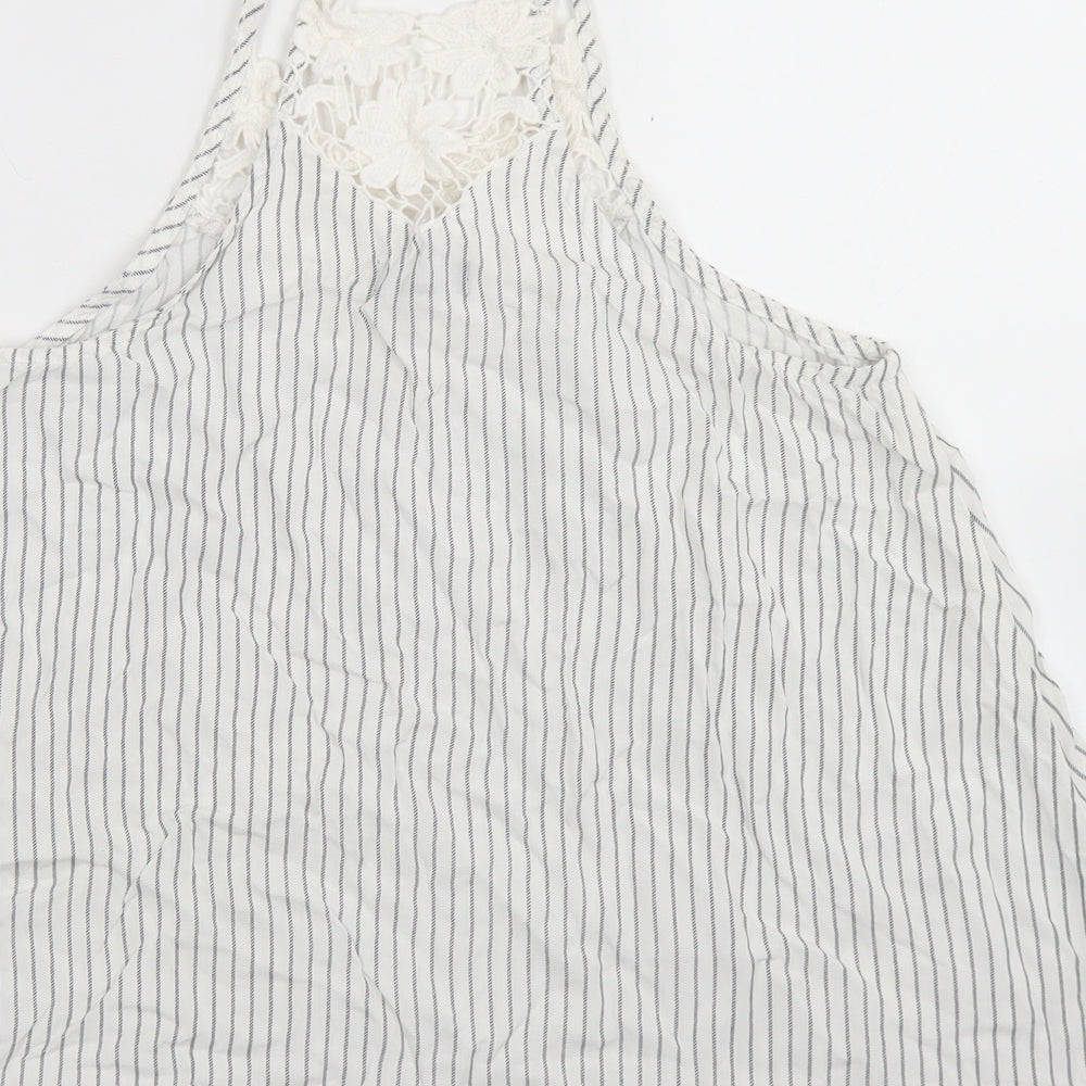 New Look Womens White Striped Viscose Camisole Blouse Size 8 Square Neck