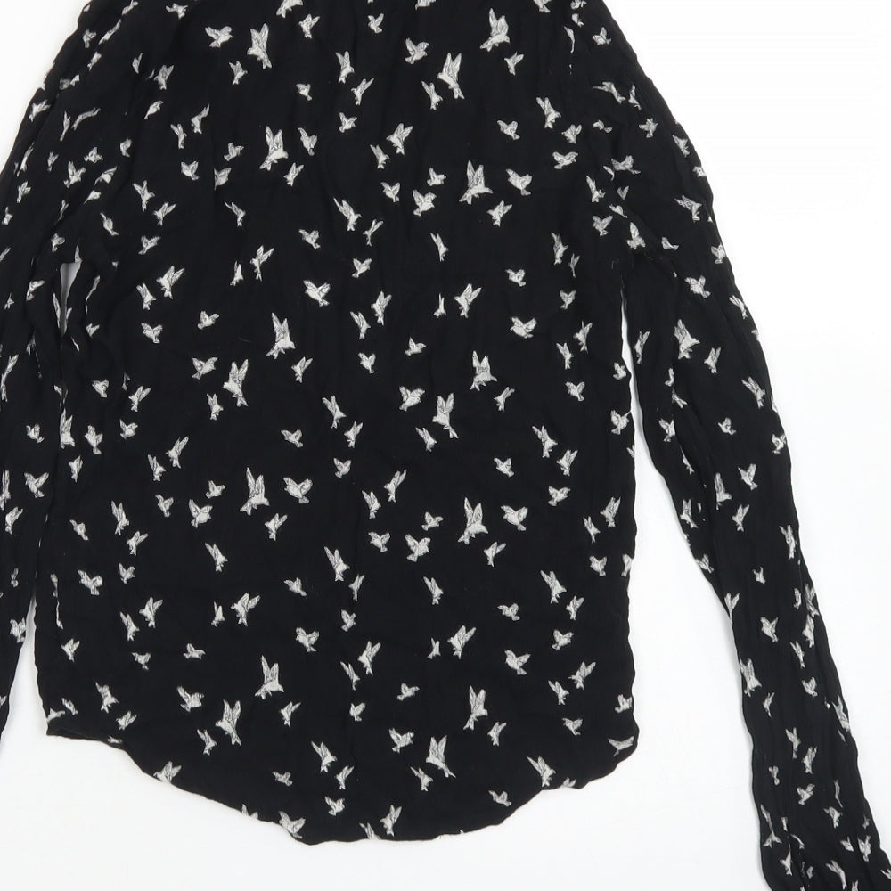 Divided Womens Black Floral Viscose Basic Blouse Size 6 V-Neck