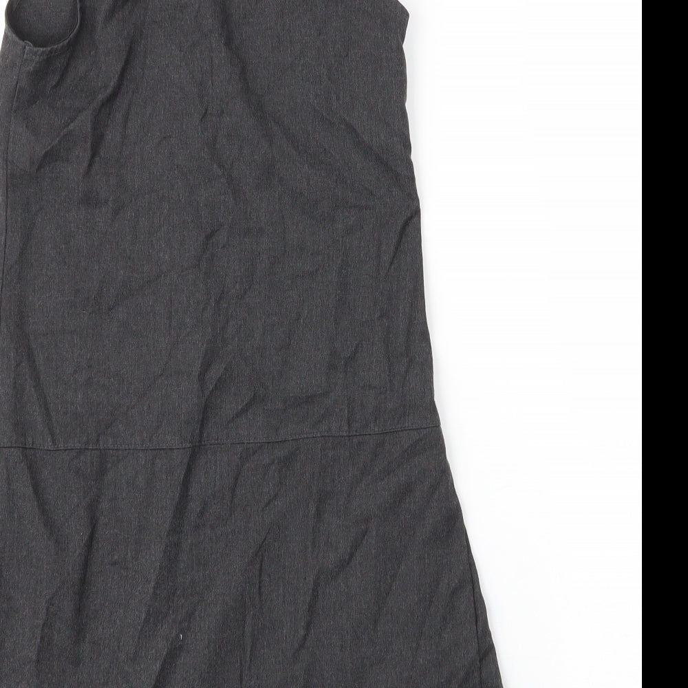 George Girls Grey Viscose Pinafore/Dungaree Dress Size 8 Years Round Neck Zip