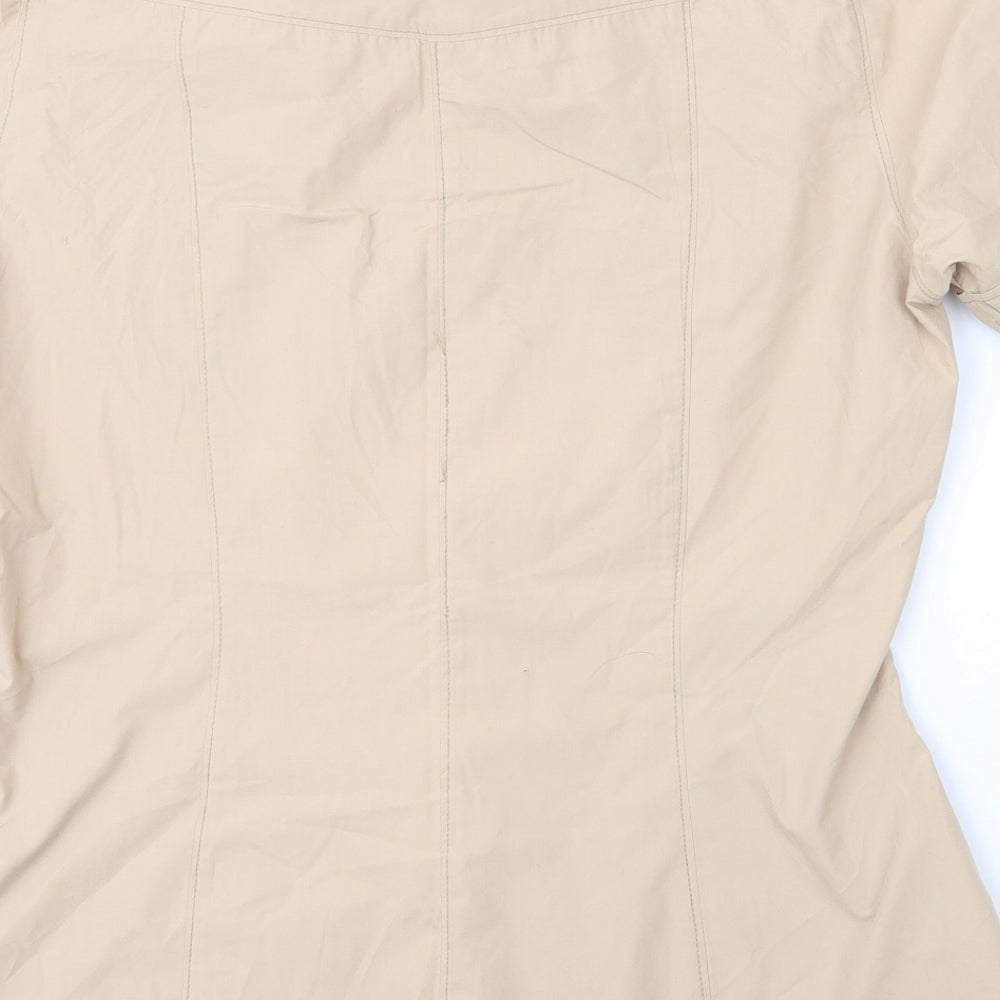 Life Line Womens Beige Cotton Basic Button-Up Size L Collared