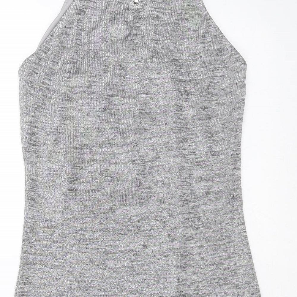 Topshop Womens Silver Polyester Blend Mini Size 8 Round Neck