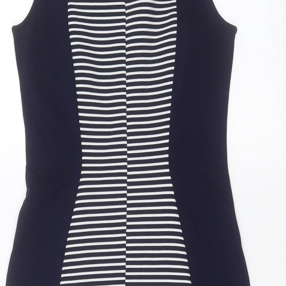 Divided by H&M Womens Blue Striped Polyester Mini Size 10 Round Neck