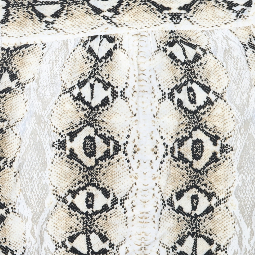 Topshop Womens Ivory Animal Print Polyester Basic Button-Up Size 14 Collared