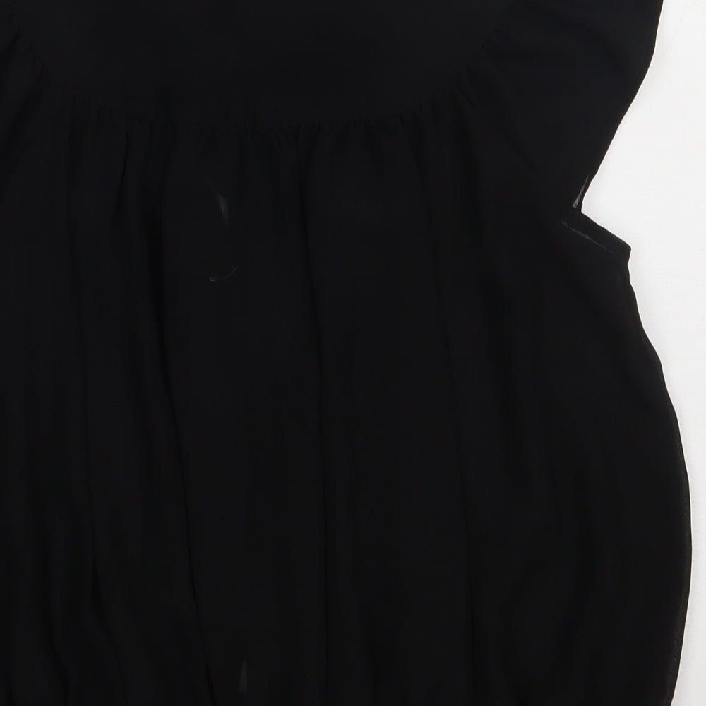 evie Womens Black Polyester Basic Button-Up Size 10 Crew Neck