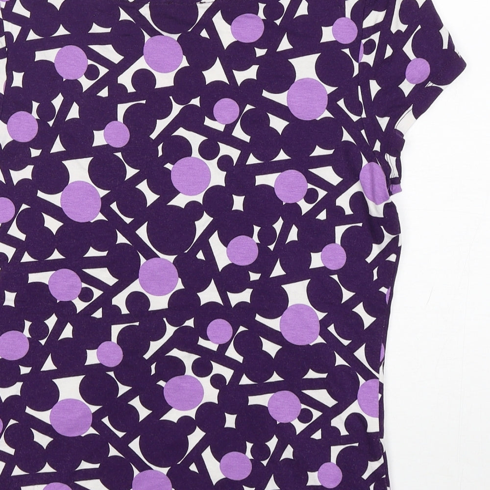 Phase Eight Womens Purple Geometric Viscose Basic T-Shirt Size 10 Scoop Neck