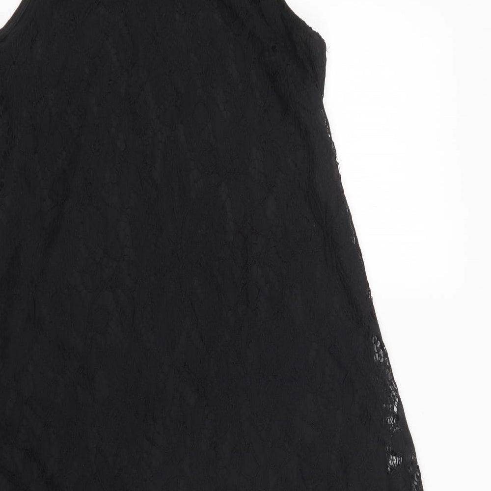 Love Fire Womens Black Nylon Shift Size XS Mock Neck Button - Lace Overlay